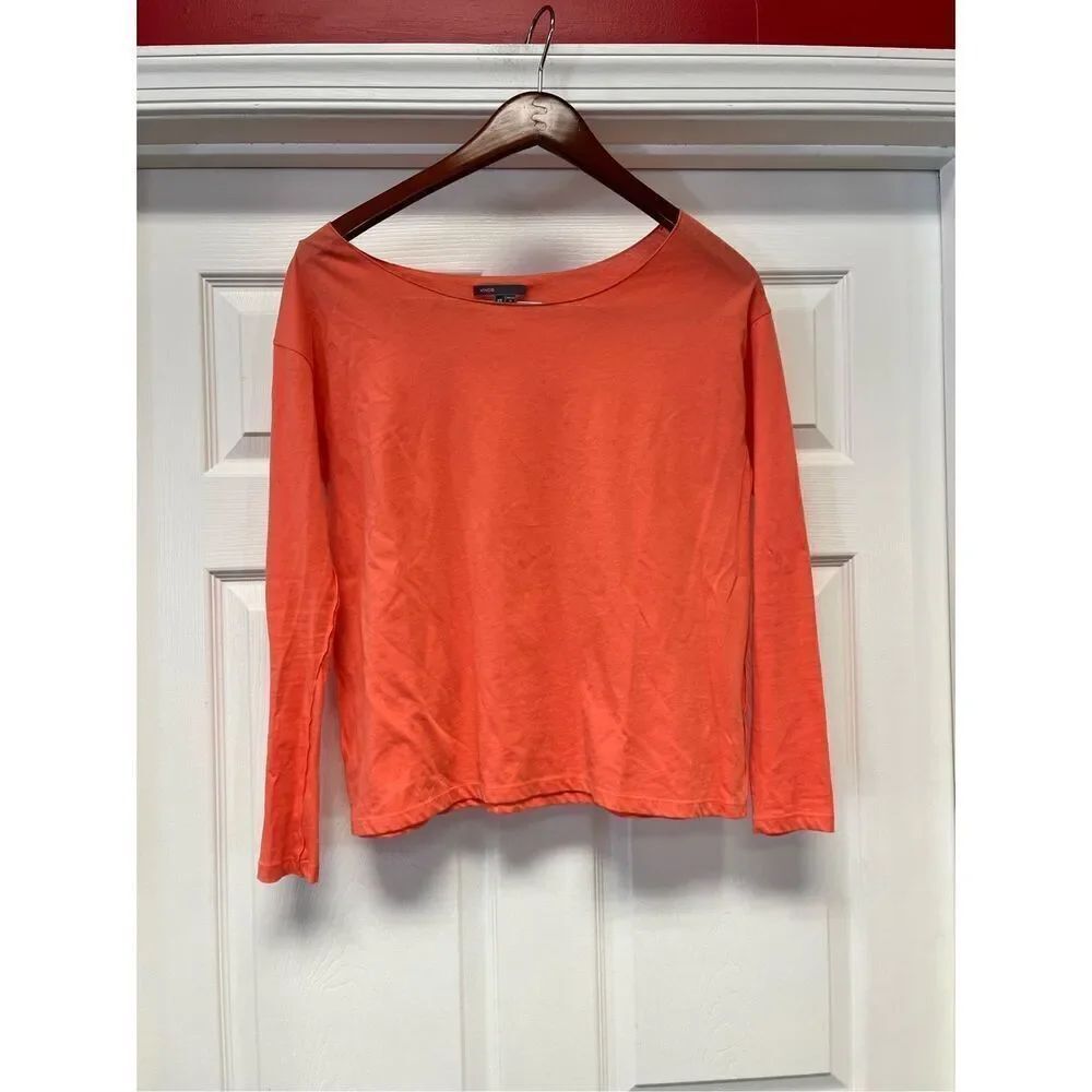 Vince Orange Super Soft Visible Seam Wide Neck Shirt sz XS NWOT